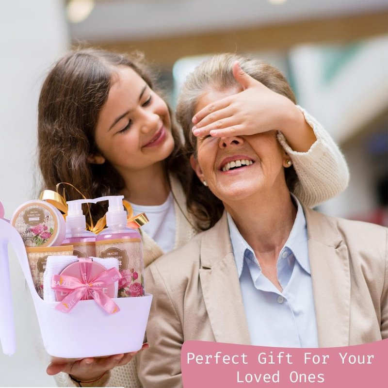 Mother’s Day Gift Baskets for Women, 8 Pc British Rose Spa Gift Set, Heel Shoe Bath Basket, Luxury Self Care Kit for Mom, Relaxing Bath and Body Set, Home Spa Gifts for Her by Draizee