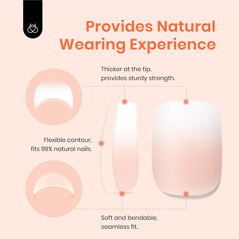 Beetles Ombre Short Square Press-On Nails - 224 Pcs Peach Ombre | 16 Sizes, Reusable & Easy DIY Nail Tips