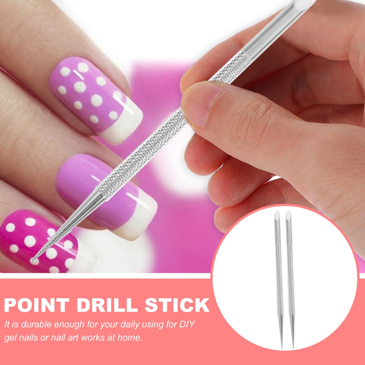 TOVINANNA Cuticle Pusher Tool 2Pcs Stainless Steel Nail Polish Remover Manicure Tool with Ergonomic Non-Slip Handle for Precise Nail Cuticle Care, 4.76 Inch