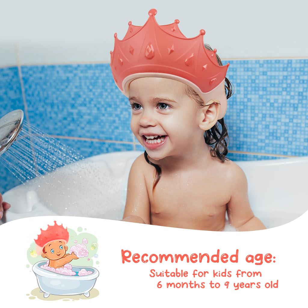 2PCS Baby Shower Cap for Kids, Adjustable Baby Hair Washing Shield Toddler Visor Hat for Eyes and Ears Protection Shampoo Cap for 0-9 Years Old Children