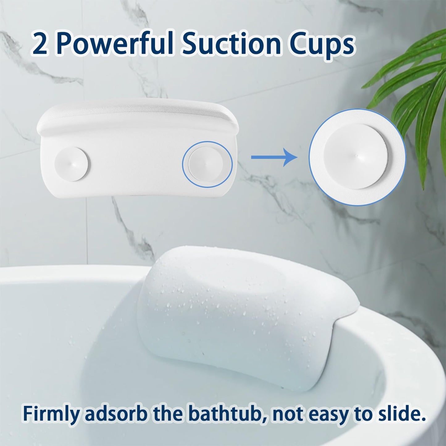 Guluto Bath Pillow Bathtub Pillow, Bath Pillows for Tub Head and Neck Support, Waterproof Bath Tub Pillows with Strong Non-Slip Suction Cups, Relaxing Bath Accessories for Soaking, Spa White