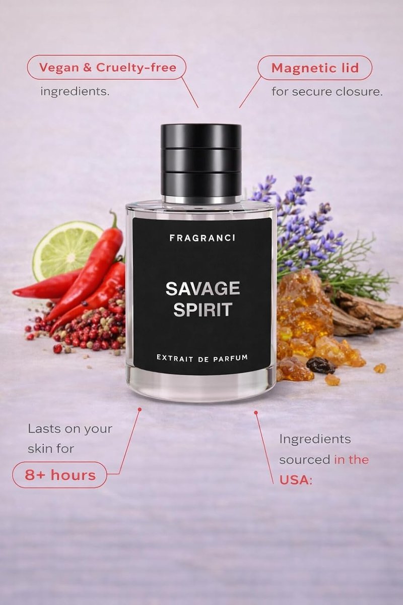 Savage Spirit Perfume for Men - Extrait de Parfum with Fresh Spicy & Amber Notes | Vegan Formula - 50ml