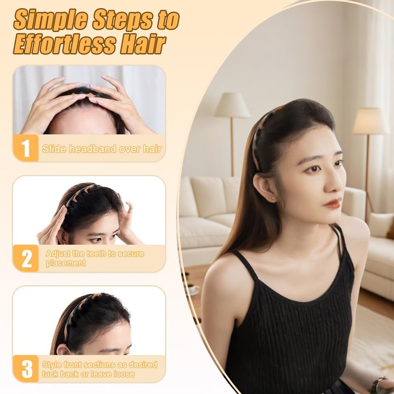Fodeuxp Silicone U Shape Fashion Tooth Hair Comb Headband, 2025 New Zig Zag High Cranium Head Bands for Women's Hair Non Slip, Reversible Korean Headbands with Teeth (Amber, 1 Count (Pack of 1))