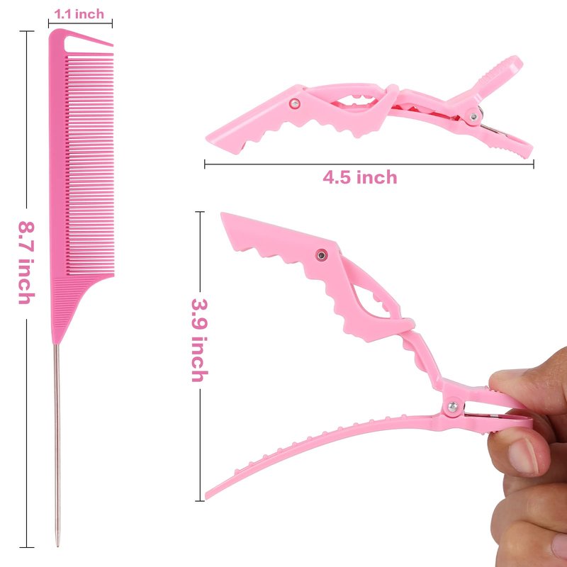 10Pcs Rat Tail Combs Hair Clips Set 4Pcs Combs for hair stylist Teasing Comb Parting Comb and 6Pcs Alligator Hair Clips Hair Styling Braiding Comb for Women Girls