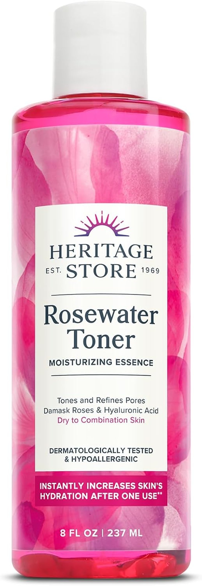 Rosewater Facial Toner with Hyaluronic Acid - Hydrating Skin Care for Dry to Combination Skin | 8oz