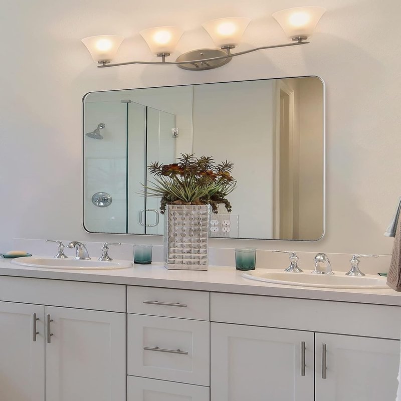 Brushed Nickel Bathroom Mirror - 24”x40” Modern Rounded Corner Design | Stylish Metal Frame