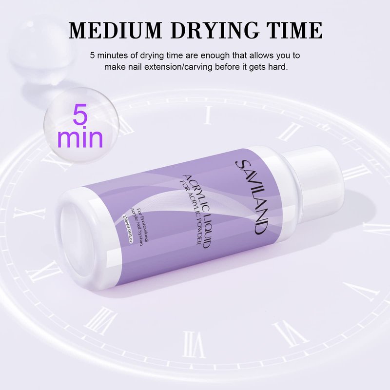 Saviland Monomer Acrylic Nail Liquid, 4 oz Acrylic Liquid for Acrylic Powder, Professional Non-Yellowing Acrylic Monomer for Nail Extension Salon Home DIY