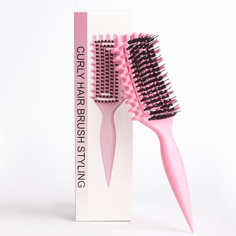 Curl Defining Brush - Pain-Free Combing Tool for Curly Hair | Lightweight Non-Slip Handle, Pink