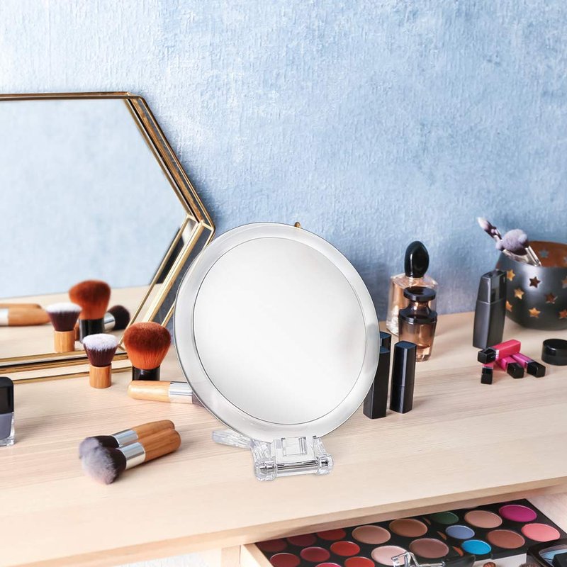 Cheftick Double Sided Hand Held Mirror - 1X & 7X Magnifying Handheld Makeup Mirror with Adjustable Folding Handle, Portable, Transparent & Round (6")