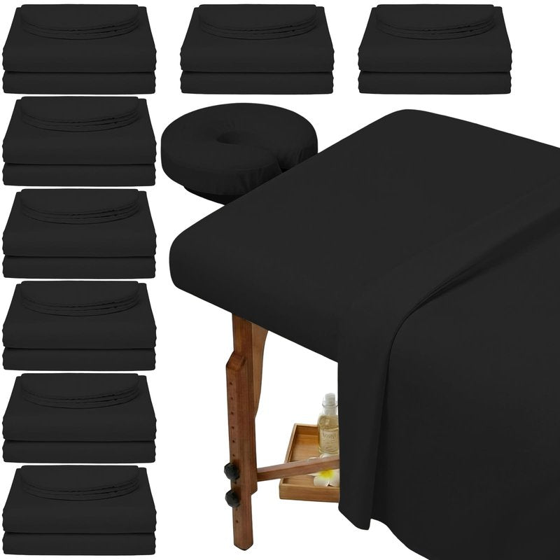 Oudain 8 Sets Soft Microfiber Massage Table Sheets Set 3 Piece Set Includes Massage Table Cover Fitted Sheet and Face Rest Cover(Black)