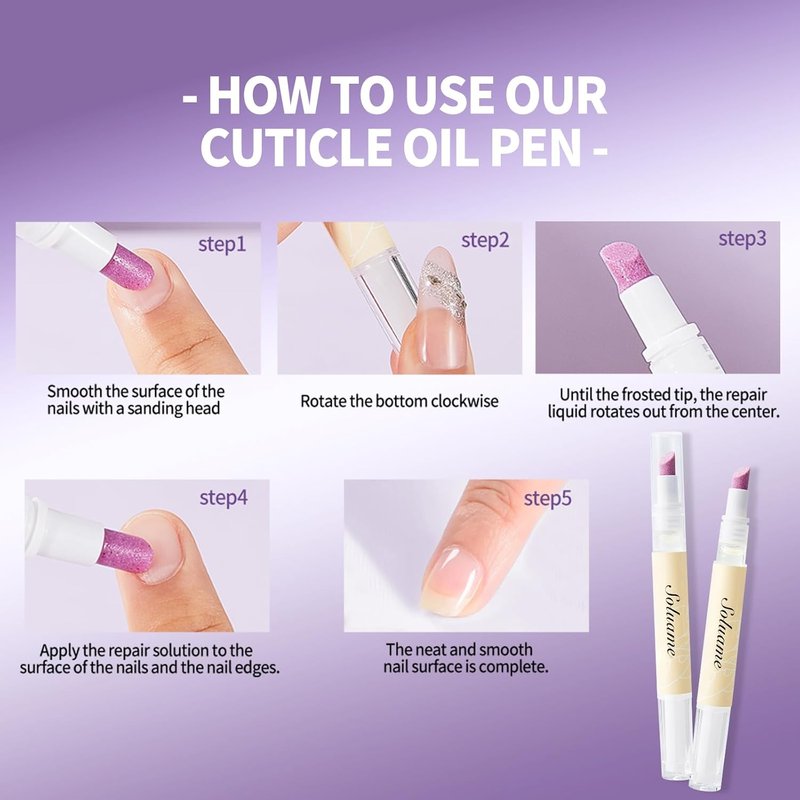 Ceramic Cuticle Oil Pusher Pen - Dual-Action Nail Care Tool | Exfoliates & Nourishes Hangnails, 2ml x 2