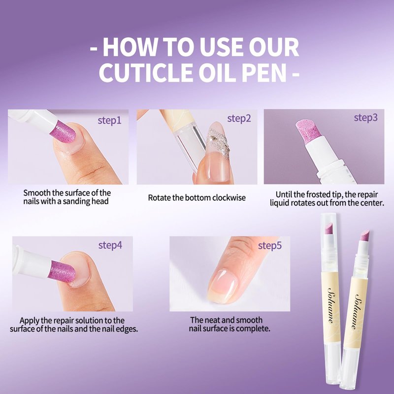 NIZENTA 45° Ceramic Cuticle Oil Pusher Pen Dual-action Cuticle Oil Pen Gently Exfoliates and Nourishes Nails Suitable for Hangnails, Dryness, Cracks Nails Moisturises, Strengthens and Adds Shine,2ml