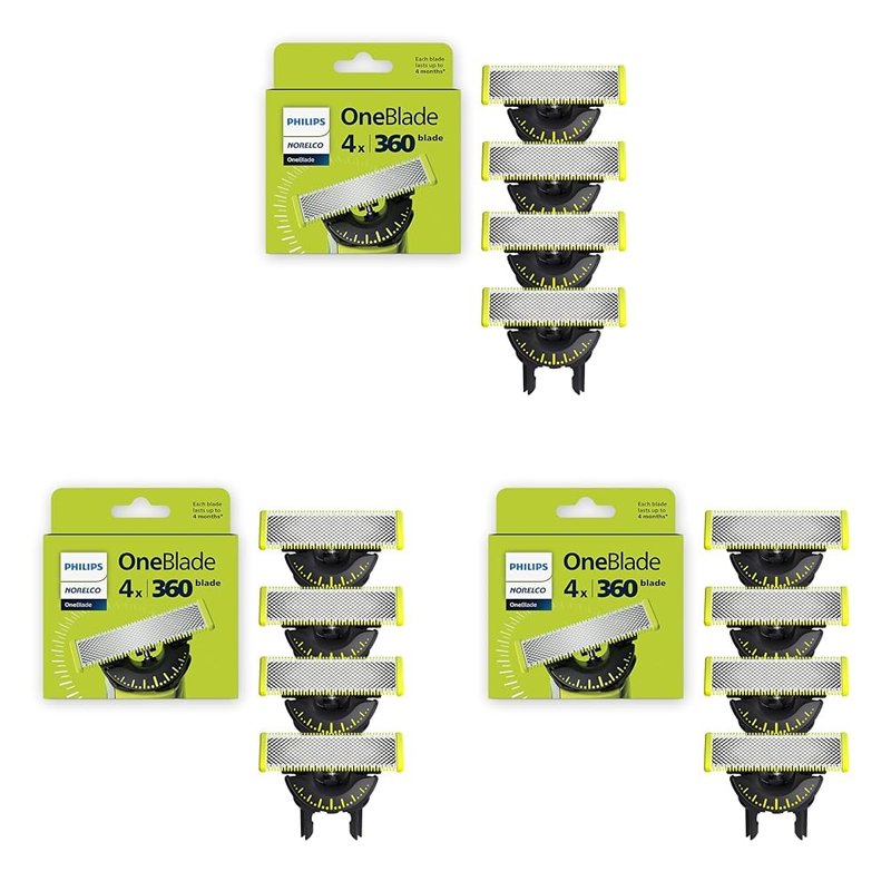 Philips Norelco OneBlade Replacement Blades - Genuine QP440/80 Trimmer Blades, 4 Count Pack of 3