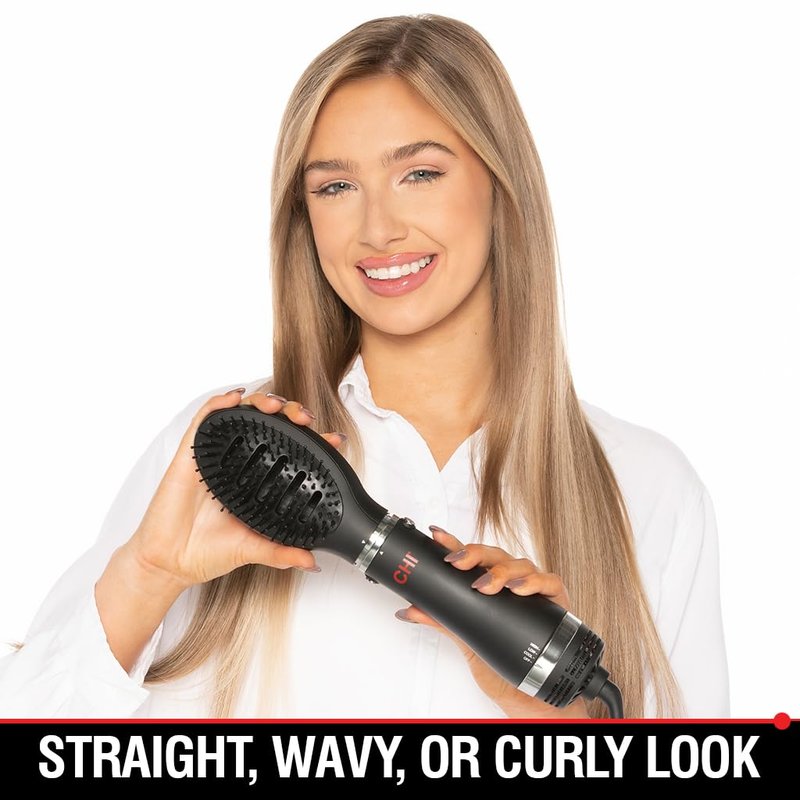 CHI Volumizer 4-in-1 Blowout Brush - Multi-Attachment Ceramic Ionic Hair Dryer, 1000W, Black