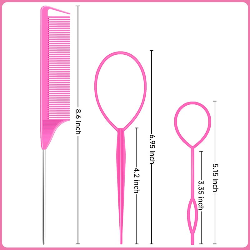 Parting Comb and Braiding Tool Set - Hair Pull Through Tool for Pony & Topsy Tails, Loops, and Hairstyling Accessories for Women