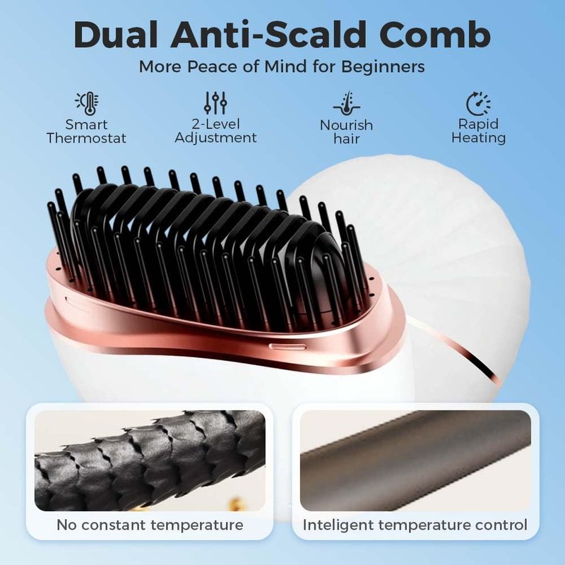 Mini Hair Straightener, 2 in 1Cordless Rechargeable Fast Heating Portable Hair Straightener Comb with Mirror & 3 Temp Settings & Anti-Scald Shell, Perfect for Travel Use (White)