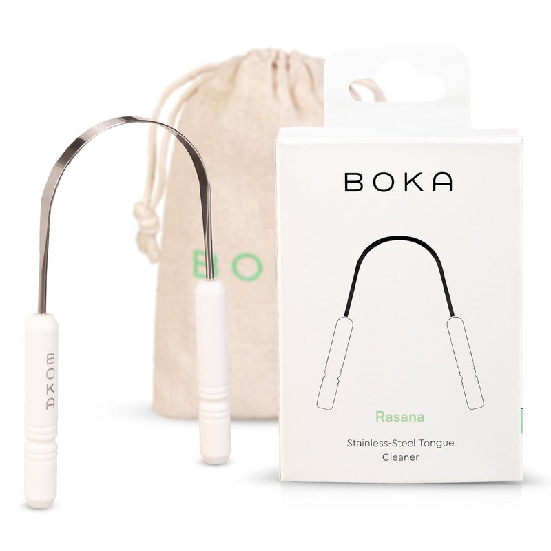 Boka Tongue Scraper - Stainless Steel Cleaner with Travel Case & Pouch for Fresh Breath | Adults & Kids