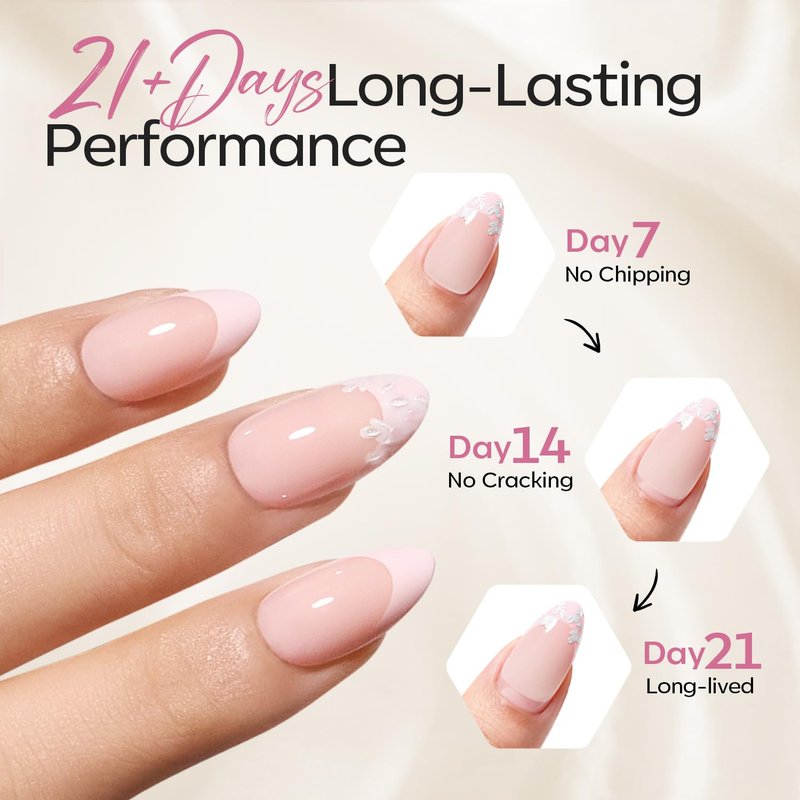 Modelones French Tip Press on Nails Almond, Short Almond Fake Nails, Semi-Transparent Soft Nail Kit with Nail Glue Adhesive Tabs Nail File, Spring Nails Press Ons 30Pcs 15 Sizes, Pink Flower