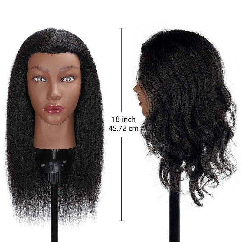 MQHIHI Mannequin Head Human Hair with Tripod Stand, 100% Real Hair Cosmetology Manikin Doll Head for Hairdresser Practice Braiding with Tripod Set and Tools (18 Inch)