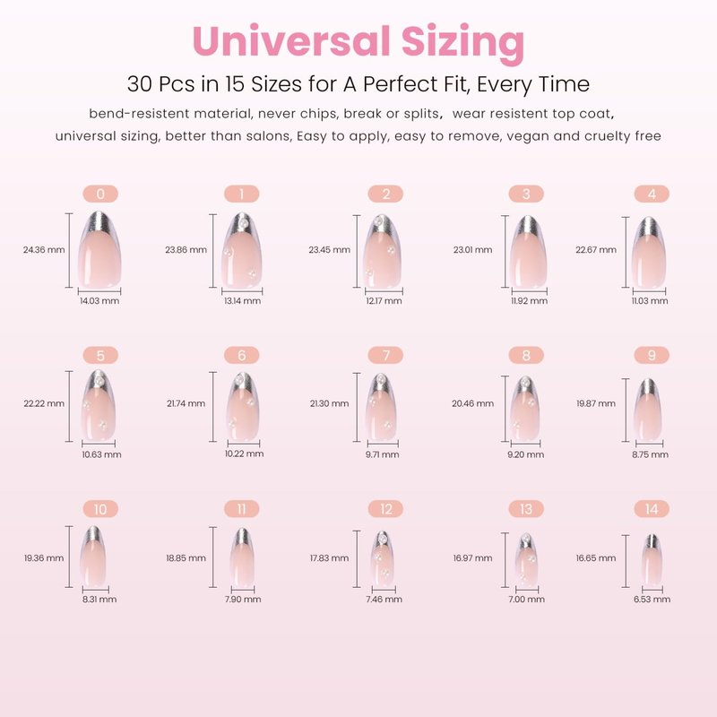 Nail Reformation Press On Nails, Beaded Clutch | Sheer Nude Medium Almond Fake Nails with Metallic Silver French Tip & Pearl, Reusable Stick On Nails in 15 Sizes - 30 False Nail Kit, Gifts for Women