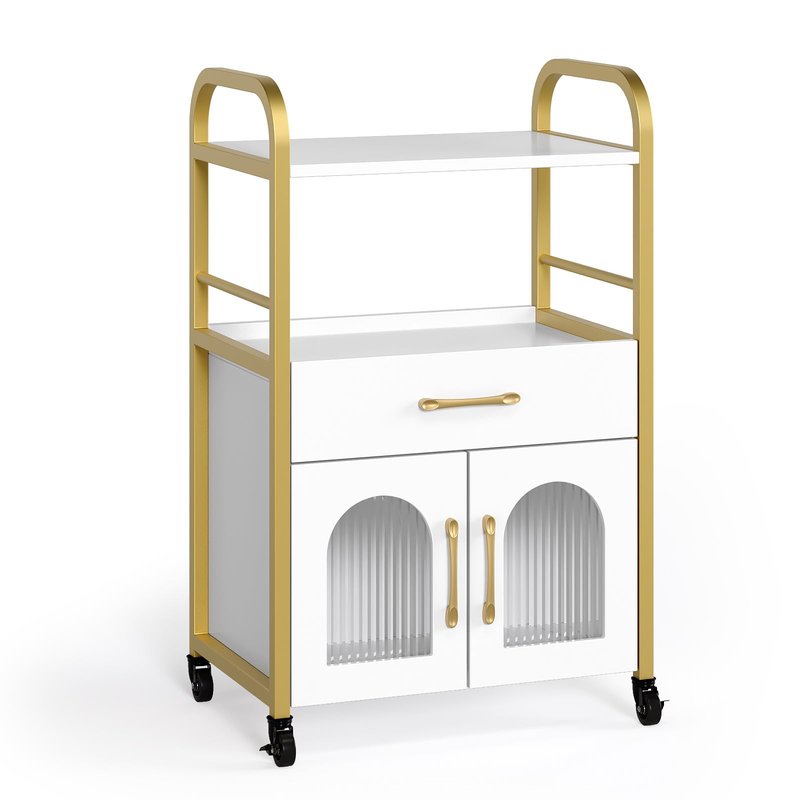 OmySalon Salon Trolley Cart, Esthetician Cart with Drawer & Tray, Hair Styling Station, Lockable Wheels Mobile Storage Cabinet for Beauty Spa Massage Esthetic, White Gold
