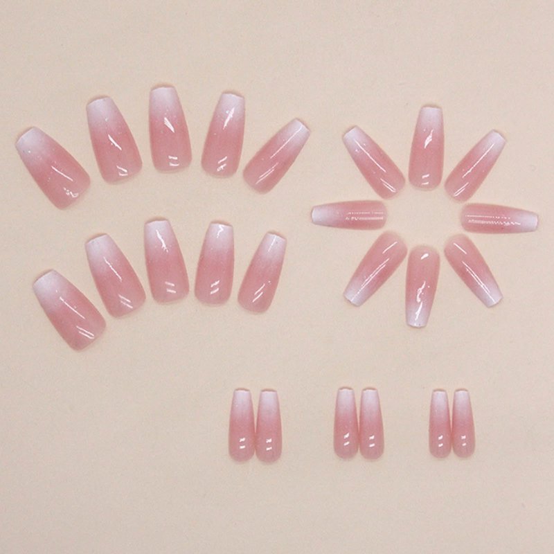Hkanlre Bling Coffin Press on Nails Fake Nails Tips Full Cover Medium False Gradient Nails for Women and Girls 24PCS (Coffin pink)