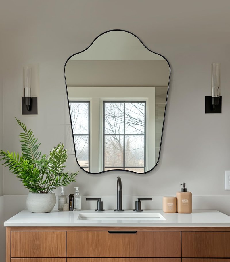ANDY STAR Scalloped Bathroom Mirror, 22x30 Black Irregular Mirror with Curved Design, Wavy Wall Mirror for Vanity, Powder Room, Stainless Steel Frame, Anti-Rust