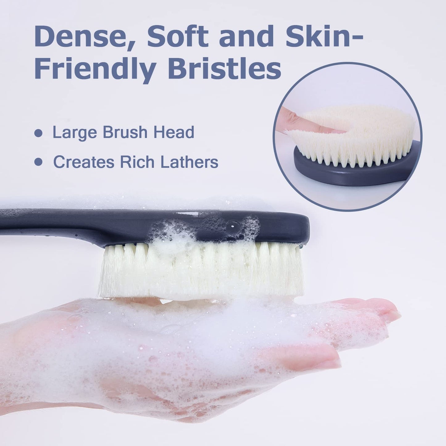 Body Back Scrubber – 17'' Long Handle Shower Brush, Durable Exfoliator for Dry & Wet Use, Deep Cleansing & Gentle Exfoliation for Smooth Skin – for Men, Women & Elderly (Navy Blue)