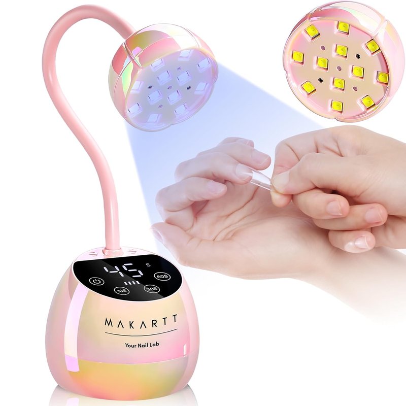 Makartt UV LED Nail Lamp - Cordless Gooseneck Light with Auto Sensor & 4 Timer Settings | Fast Curing in Glazed Pink