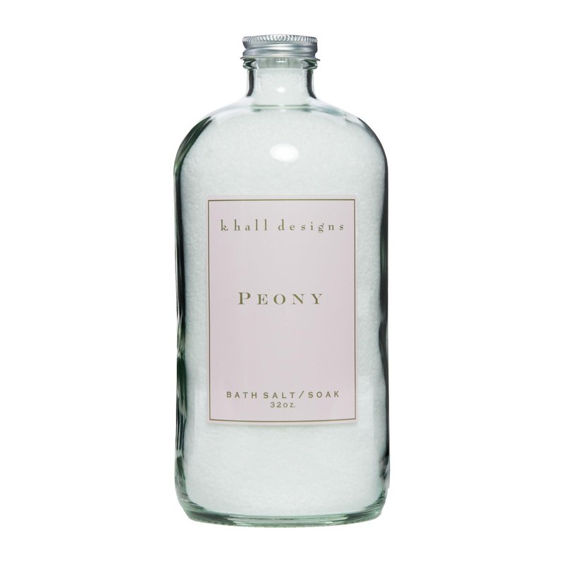 K. Hall Designs Peony Bath Salt Soak with Vitamin E, Peaceful Peony Scent with Watery Notes, Relaxing Bath Products for Women & Men, 32 oz