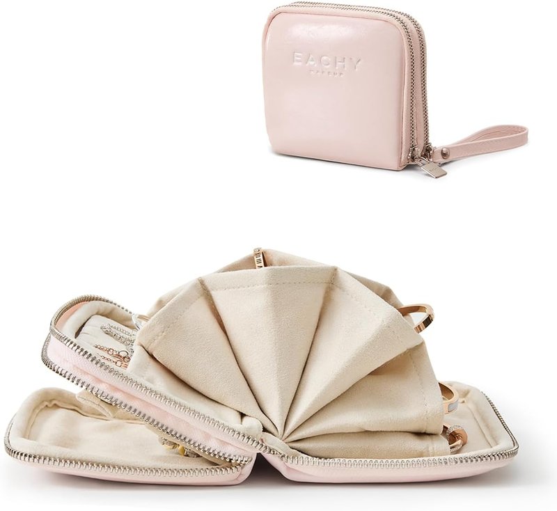 Jewelry Organizer - Flat Travel Case for No-Tangle Storage | Pink Pouch for Earrings, Necklaces, Rings & More