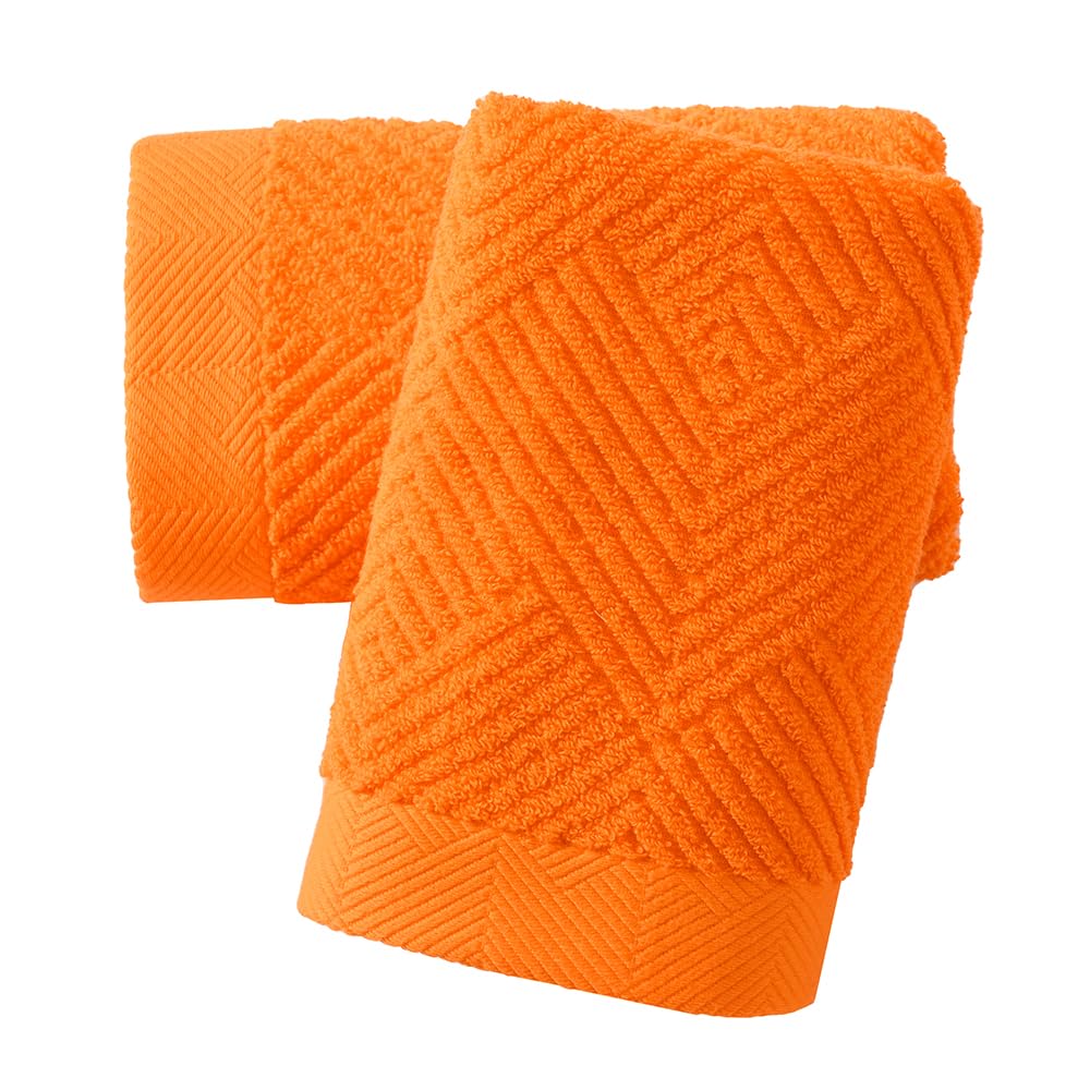 sense gnosis Super Soft Orange Hand Towels Terry Striped Weave Pattern Ultra Absorbent 100% Cotton Hand Towel for Bathroom Home Decorations 13 X 29 Inch, 2 Pieces