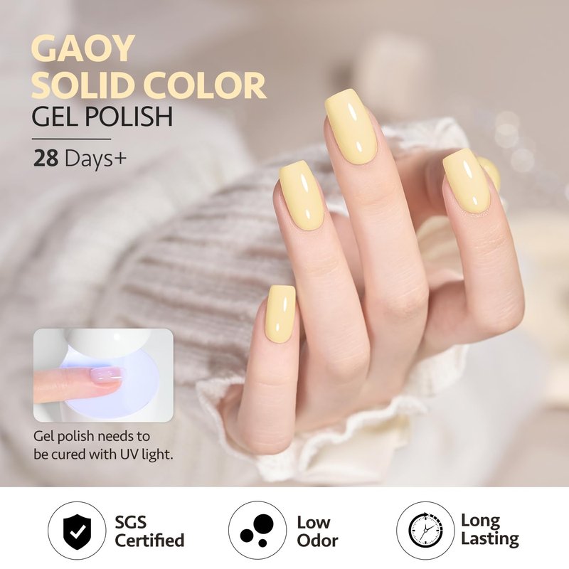 GAOY Pastel Yellow Gel Nail Polish, 16ml Soak Off Gel Polish, UV Light Cure for Nail Art DIY Manicure at Home, 1997 Pastel Yellow