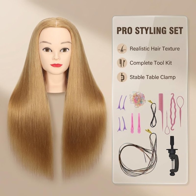 80% Real Hair Mannequin Head Training Head Manikin Cosmetology Doll Head for Hairdresser Practice Braiding Hair Styling with Clamp stand 26-28inch