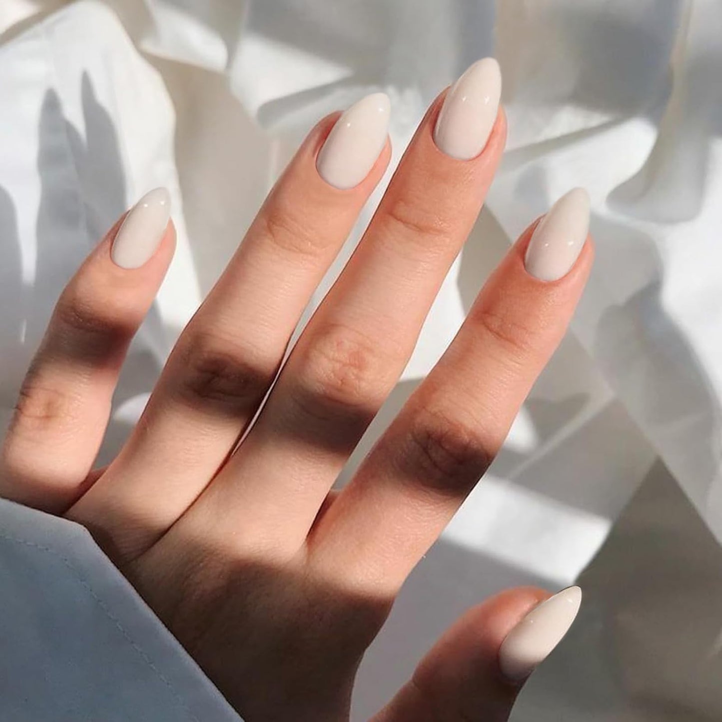 YOSOMMK Milky White Acrylic Press on Nails Short Almond Shaped Acrylic Fake Nails Press ons with Glue Glossy Cover Artificial Short Glue on Nail for Women 30PCS Only One Color Stick on False Nail