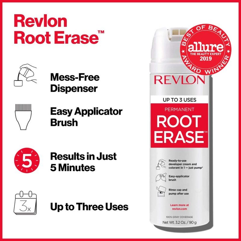 Revlon Permanent Hair Color - At-Home Root Erase Hair Dye for 100% Gray Coverage | Black (3), 3.2 Fl Oz