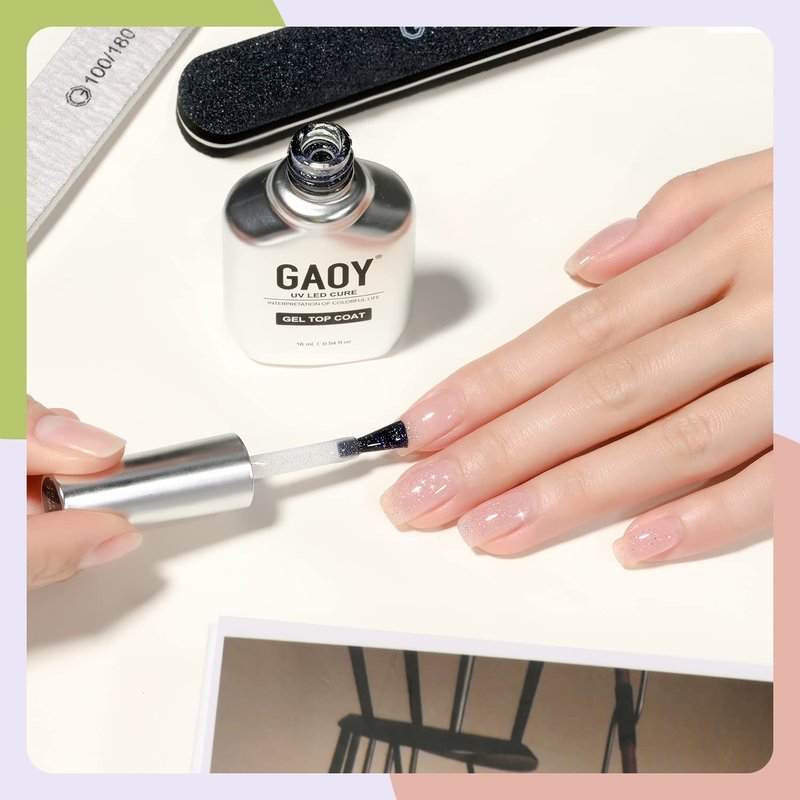 GAOY Glitter Gel Nail Polish - 16ml Silver Iridescent Top Coat for Sparkly Nail Art | No Wipe Soak Off Finish