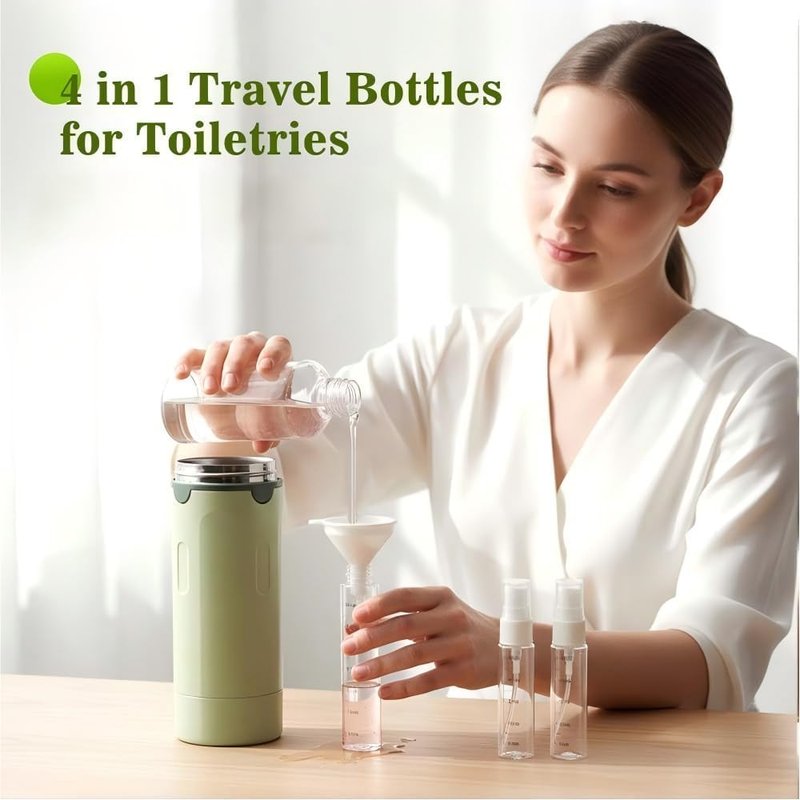 2026 New 4 in 1 Travel Dispenser Bottle, Refillable Leak Proof Travel Bottles for Toiletries, Portable Travel Containers Cream Transparent with Scale and Label for Shampoo Lotion Conditioner (Green)