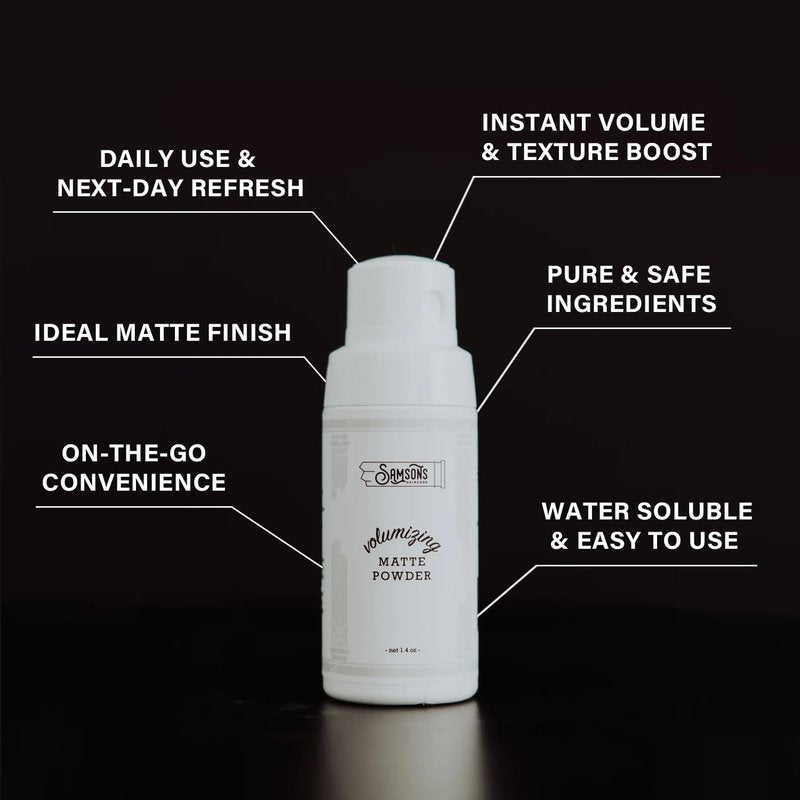 SAMSON'S HAIRCARE Volumizing Matte Powder, Natural Texture Enchancer and Oil Control, Easy to use, Water Soluble, Safe Ingredients, Convenient, 1.4 oz.
