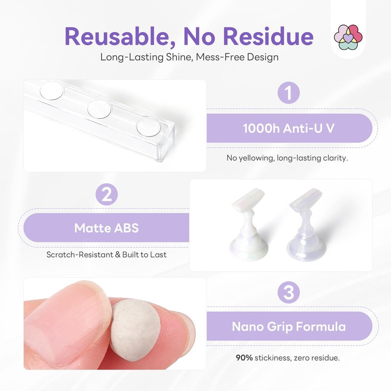 SAVILAND Nail Holder for Painting Nails: 3PCS Nail Stand Strong Magnetic Nail Stand for Press Ons Nail Stand for Nail Art Aurora Nail Holder Press on Nail Stand 40Pcs Reusable Putty Acrylic Nail Tools