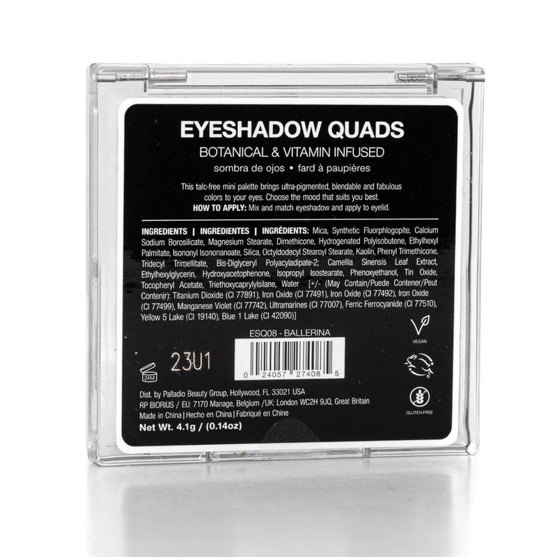Palladio Eyeshadow Quads - Velvety Matte & Shimmer Palette | Talc-Free, Creamy Formula, Ballerina Color