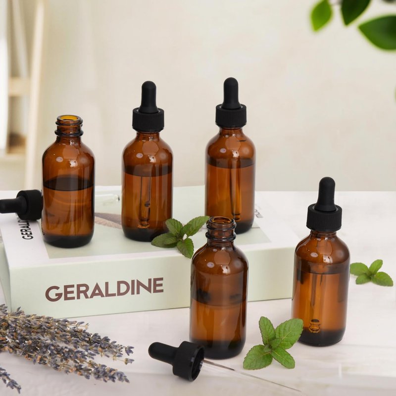 June Fox 2oz Glass Dropper Bottle, 40 Pack Amber Glass Bottles with Glass Droppers and Black cap for Essential Oils, Lab Chemicals, Perfumes