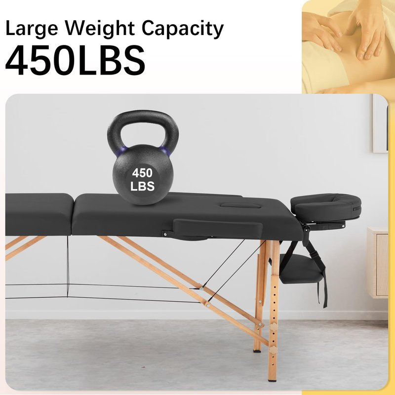 FDW Massage Bed Portable Massage Table 77" L 30" W 2" THK Lash Bed 2 Folding Height Adjustable PU Leather Spa Tables Foldable with Oxford Bag for Spa Footmassage Facial CareSpa Tattoo