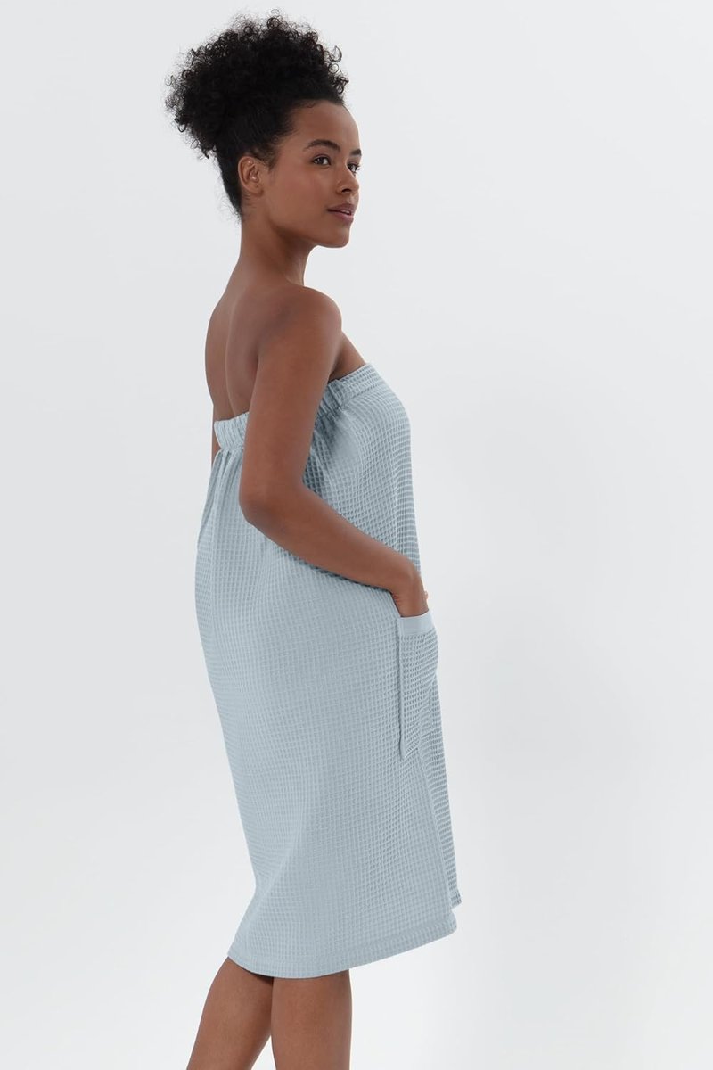 SEYANTE Women's Organic Waffle Spa Wrap - GOTS Certified 100% Turkish Cotton, Lightweight & Adjustable