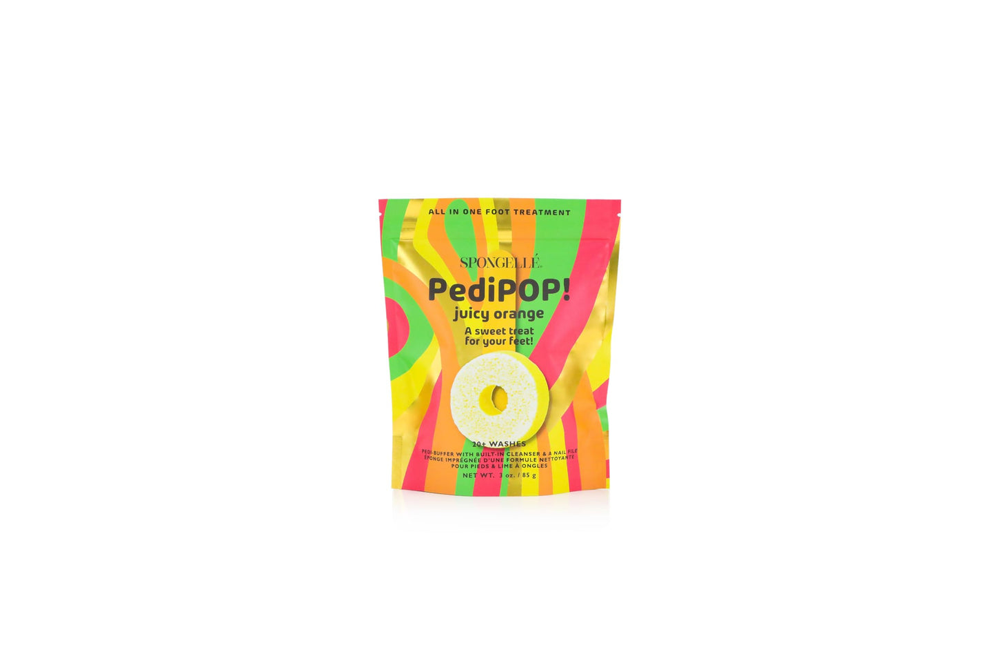 Spongellé Juicy Orange PediPOP! Pedi Buffer & Nail File | All-in-One Pedicure Treatment | Exfoliates, Softens & Cleanses | 30+ Washes | Vegan & Cruelty-Free