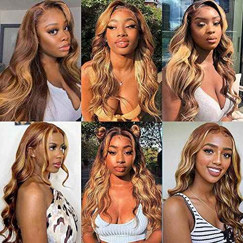 P427 Blonde Bundles Human Hair Body Wave Bundles 24 26 28 Inch Human Hair Weave 3 Bundle Unprocessed Brazilian Virgin Hair Highlight Brown Body Wave Human Hair Extensions 50 Grams/Bundle