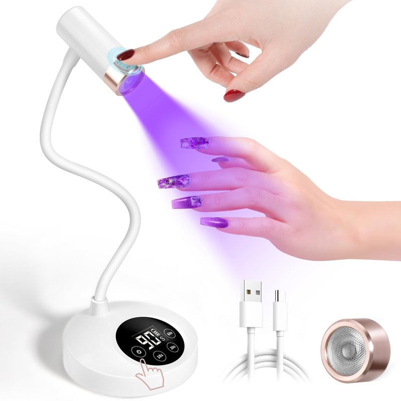 AORAEM UV LED Nail Lamp, Rechargeable Gooseneck UV Lamp for Gel Nails 12W Quick Dry LED Nail Light Bueaty Dryer with 4 Timers & Auto Sensor, Professional Flash Cure Light for Gel Nails Home DIY White