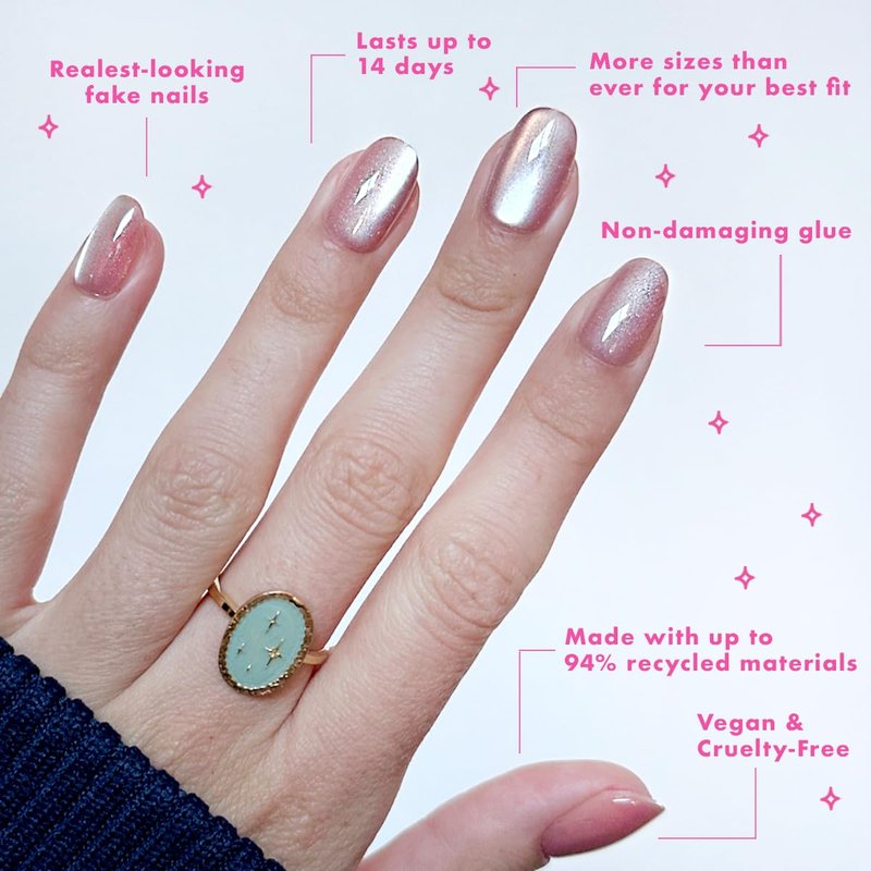 Instant Mani Press-On Nails - Non-Toxic, Long-Lasting Floral Designs | 42 Fake Nails in 21 Sizes | Short Round Style