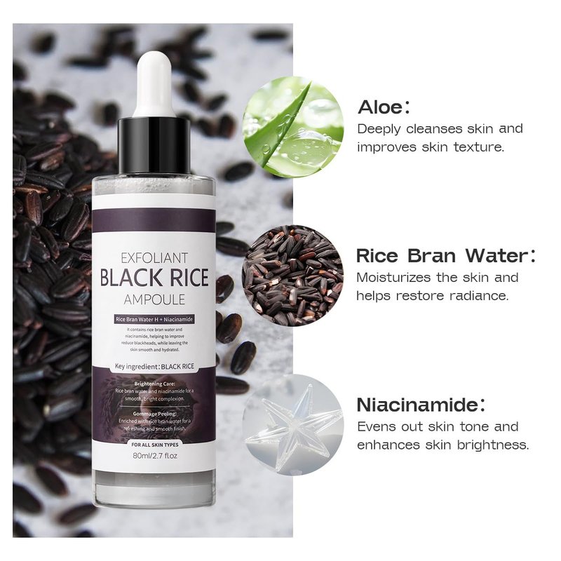 Peel Shot Glow Black Rice Exfoliant Peeling Ampoule, Soft Exfoliating Brightening Serum, Face and Body Scrub, Facial Exfoliator, Deep Hydration, 80ml