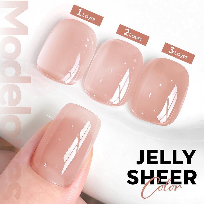 modelones Nude Gel Polish Jelly Natural Pink Gel Nail Polish French Tip Base Color Translucent Soak Off U V Soap Nails for Nail Art Manicure at Home Valentin 15ML